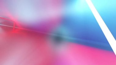 Odadaki düz çizgiler dört pembe, mavi neon ışıkla parlıyordu. 3D Animasyon, 360 Panoramik, Geometrik arkaplan hareketinin soyut resmi