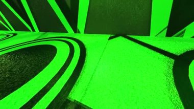 Çizgilerden ve geometrik şekillerden oluşan 3 boyutlu animasyon yeşil odası., 360 Panoramik, geometrik arkaplanın hareketli soyut görüntüsü