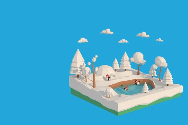 Ilustrador Penguin Village Renderização Geometria Baixo Polígono Lowpoly Estilo Mínimo — Fotografia de Stock