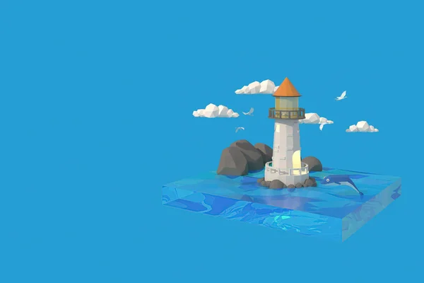 Illustrator Lighthouse Sea Rendering Low Polygon Geometry Lowpoly Minimal Style — Stock Photo, Image