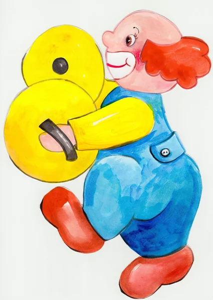 Тамбурин улыбающийся клоун — стоковое фото
