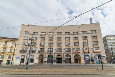 Belgrade, Serbia - March 28, 2021: Partizan cinema on Sava Square (on serbian: Savski trg) in Belgrade, Serbia.