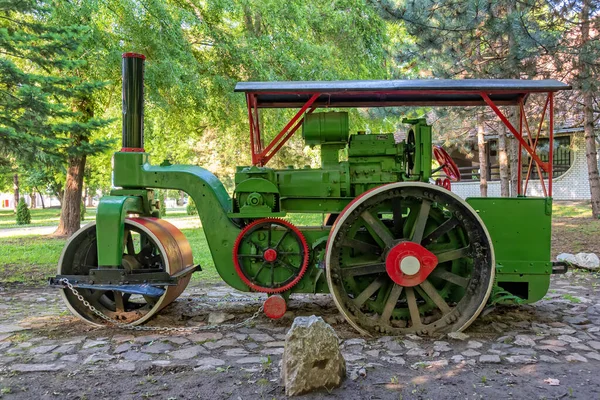 Old Steamroller Red Green Color Antique Steamroller — Stock Photo, Image