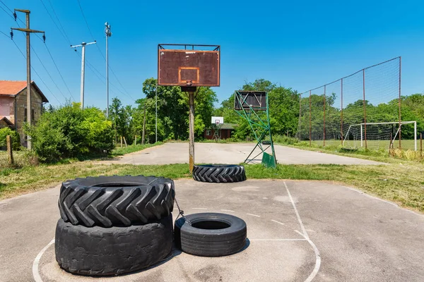 Campo Basquetebol Rural Arco Basquete — Fotografia de Stock