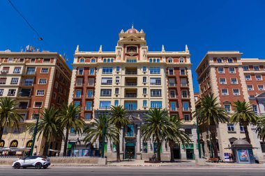 Malaga, İspanya - 06 Ağustos 2024: Plaza de la Marina