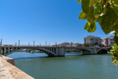 Sevilla, İspanya - 01 Ağustos 2024: San Telmo Köprüsü (1931), Sevilla, İspanya