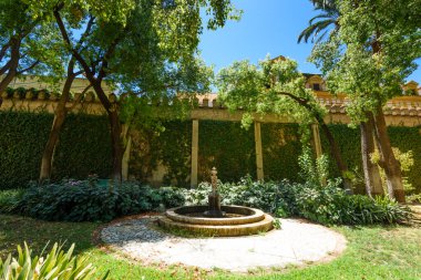 Sevilla, İspanya - 01 Ağustos 2024: Güzel Sevilla 'nın merkezinde Real Alcazar' ın görkemli bahçeleri 
