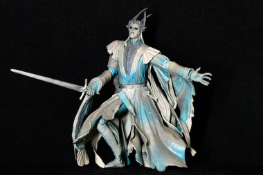 Novi Sad, Sırbistan - 03 Aralık 2025: Yüzüklerin Efendisi 'nin Oyuncağı. Angmar 'ın cadı kralının aksiyon figürü, Yüzüklerin Efendisi' ndeki dokuz Nazgl 'ın şefi..