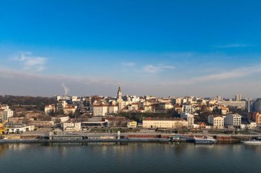Belgrade, Serbia - December 20, 2025: View of the panorama of Belgrade and the cathedral church. Belgrade photographed from a drone