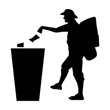 Çöp sembolü yok. Turist ve çöp kutusu