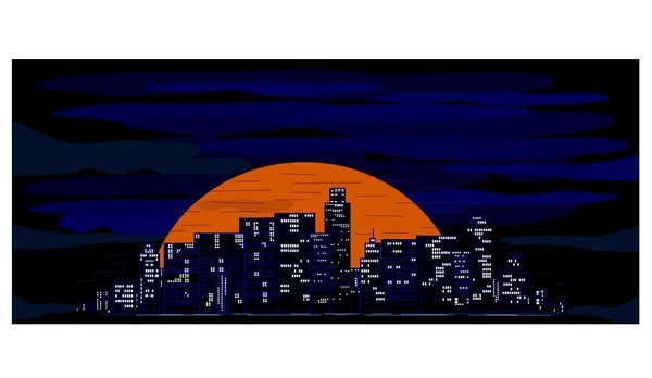 Ciudad al atardecer — Vector de stock