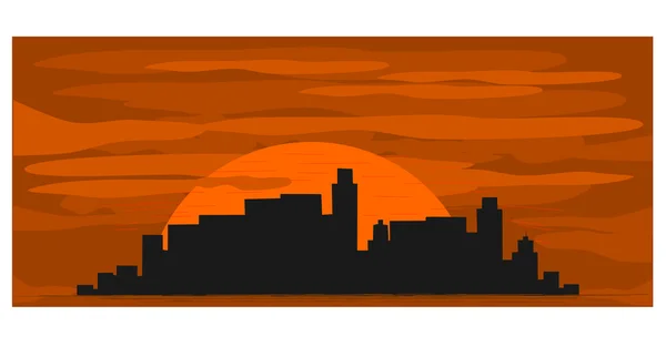 Stadt bei Sonnenuntergang — Stockvektor