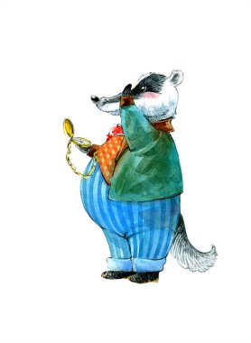 Porsuk elbiselerinin içinde. Suluboya işi, el yapımı..