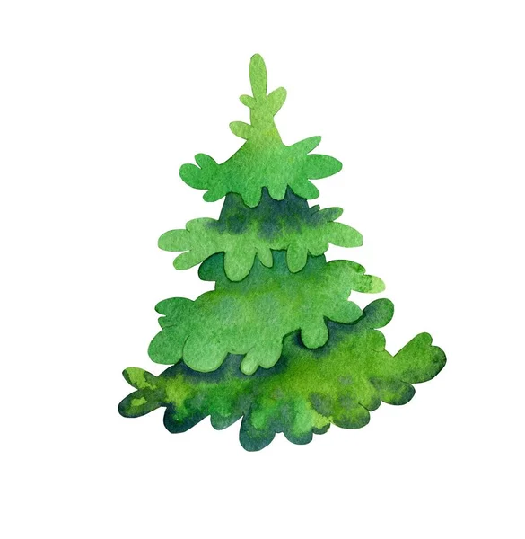 Árbol de Navidad, clipart aislado, estilo de dibujos animados. Abeto, abeto. Ilustración en acuarela, hecha a mano —  Fotos de Stock