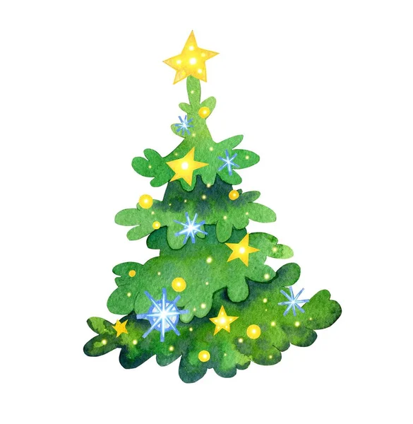 Juletræ, isoleret clipart, tegneserie stil. Gran, gran. Akvarel illustration, håndlavet - Stock-foto