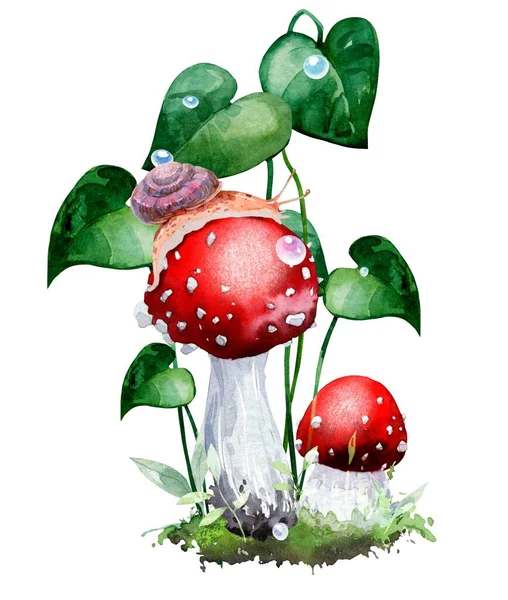 Skogssammansättning, svamp, eko stil, naturliga, höstklappar, naturlig stil. Akvarell illustration, handgjorda — Stockfoto