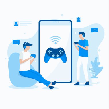 Mobil video oyunlarının düz çizimi. Web siteleri, iniş sayfaları, mobil uygulamalar, posterler ve afişler için resim.