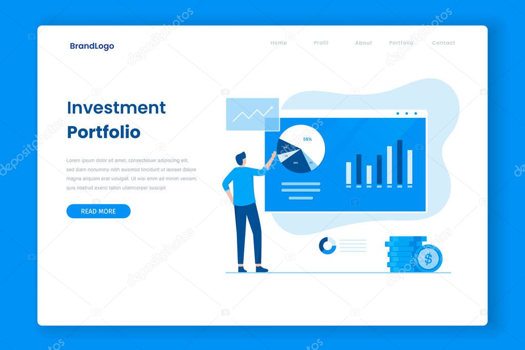 Portfolio investment vector landing page . Illustration for websites, landing pages, mobile applications, posters and banners.