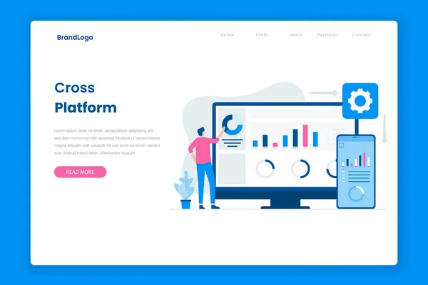 Крос Платформенне Програмне Забезпечення Концепції Landing Page Ілюстрація Веб Сайтів — стоковий вектор