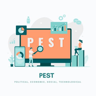 PEST Analiz Illustration konsepti. Web siteleri, iniş sayfaları, mobil uygulamalar, posterler ve afişler için resim.