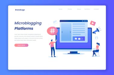 Mikroblog resimli iniş sayfası. Web siteleri, iniş sayfaları, mobil uygulamalar, posterler ve afişler için resim.
