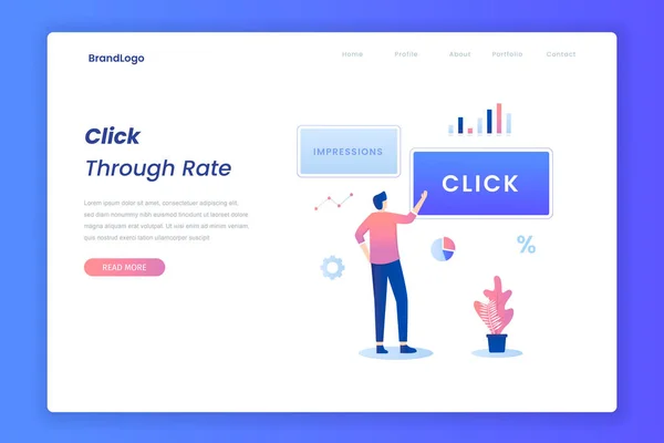 Clique Taxa Ilustração Landing Page Ilustração Para Sites Landing Pages — Vetor de Stock