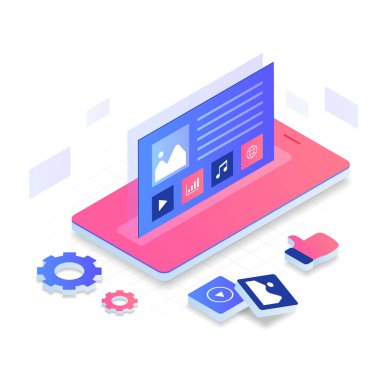İnternet içeriği vektörü izometrik illüstrasyon kavramı