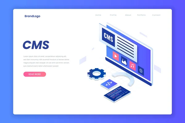 Sistema Gerenciamento Conteúdo Ilustração Landing Page Ilustração Para Sites Landing — Vetor de Stock