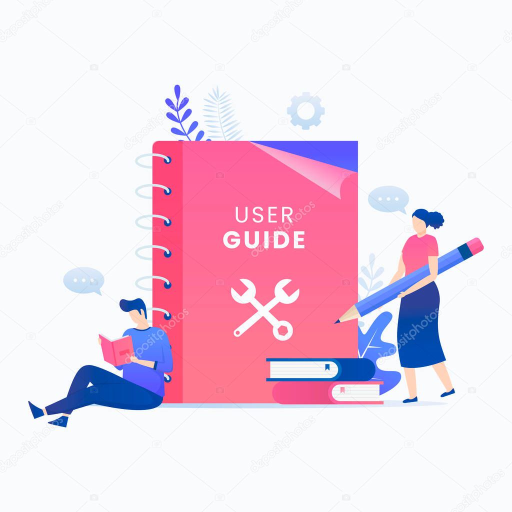 User manual book flat vector concept. Illustration for websites, landing pages, mobile applications, posters and banners.