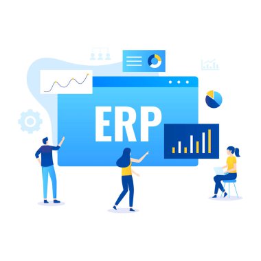 ERP Enterprise kaynak planlama konsepti, verimlilik ve şirket geliştirme. Web siteleri, iniş sayfaları, mobil uygulamalar, posterler ve afişler için resim