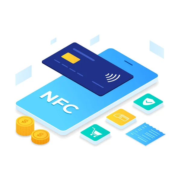 Nfc Payment Illustration Isometric Style 사이트 페이지 모바일 애플리케이션 포스터 — 스톡 벡터