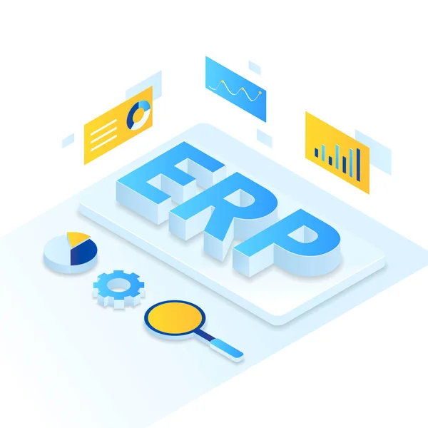 Erp Vállalati Erőforrás Tervezés Illusztráció Izometrikus Stílus Illusztráció Weboldalakhoz Kezdőlapokhoz — Stock Vector