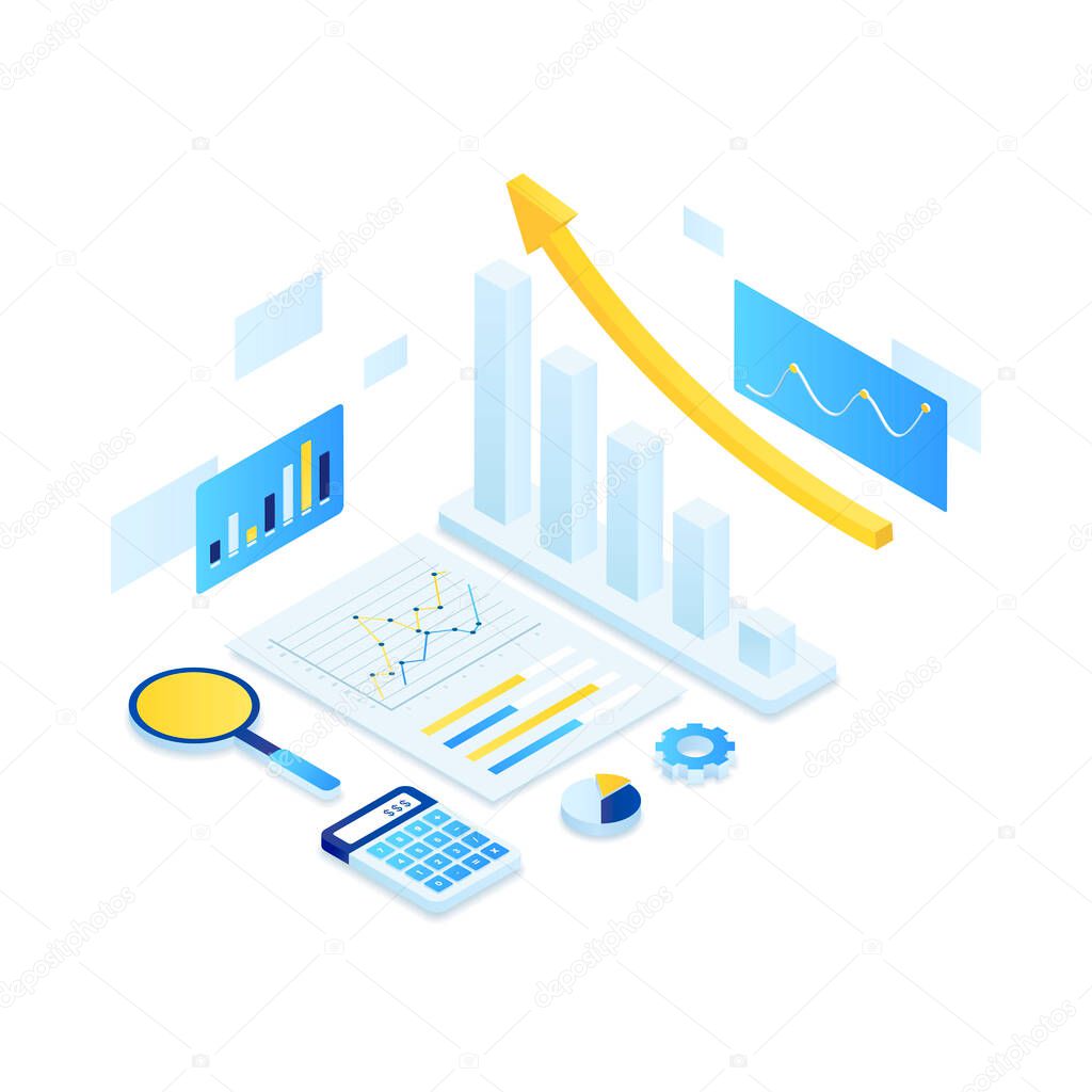 Online audit illustration isometric concept. Illustration for websites, landing pages, mobile applications, posters and banners