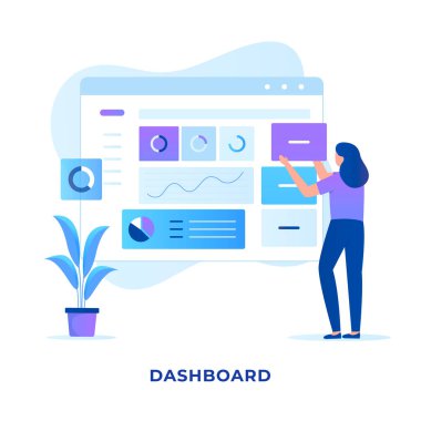 Web sitesi yönetim paneli tasarım illüstrasyon konsepti. Web siteleri, iniş sayfaları, mobil uygulamalar, posterler ve afişler için resim