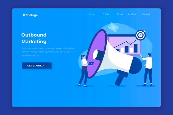 Outbound Marketing Illustration Landing Page Concept Inglês Ilustração Para Sites — Vetor de Stock