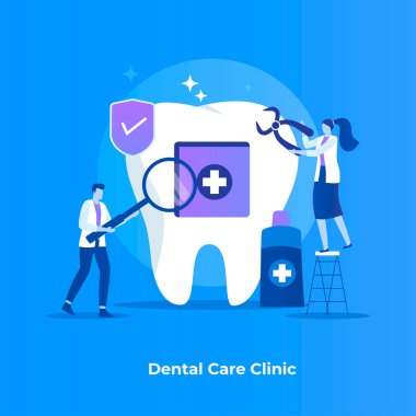 Düz çizim diş bakımı konsepti. Web siteleri, iniş sayfaları, mobil uygulamalar, posterler ve afişler için resim.