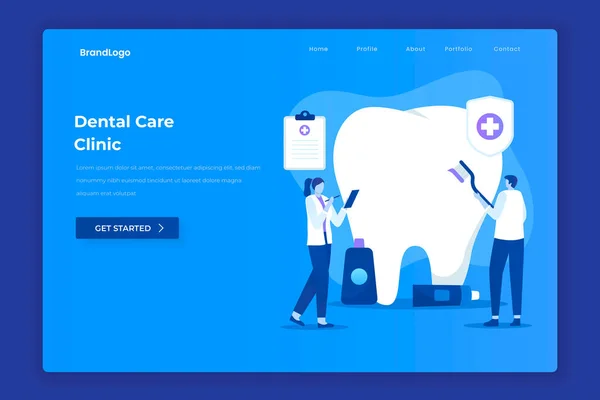 Diş Sağlığı Kliniği Iniş Sayfası Illüstrasyon Konsepti Web Siteleri Iniş — Stok Vektör