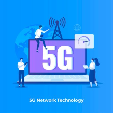 5G ağ teknolojisi illüstrasyon kavramı. Web siteleri, iniş sayfaları, mobil uygulamalar, posterler ve afişler için resim.