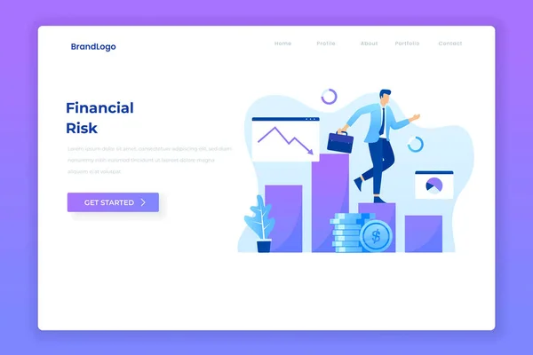 Página Destino Ilustração Plana Risco Financeiro Ilustração Para Sites Landing — Vetor de Stock