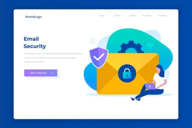 E- posta koruması illüstrasyon iniş sayfası konsepti. Web siteleri, iniş sayfaları, mobil uygulamalar, posterler ve afişler için resim.