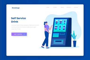 Kendi kendine sipariş veren içki servisi illüstrasyon iniş sayfası. Web siteleri, iniş sayfaları, mobil uygulamalar, posterler ve afişler için çizimler.