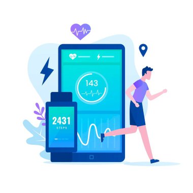 Spor ve spor takip cihazı çizim tasarımı konsepti. Web siteleri, iniş sayfaları, mobil uygulamalar, posterler ve afişler için resim.