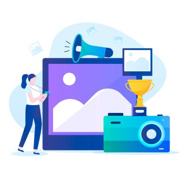 Fotoğraf yarışması düz tasarım. Web siteleri, iniş sayfaları, mobil uygulamalar, posterler ve afişler için resim.