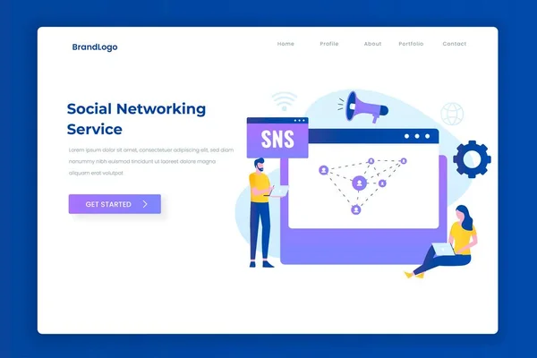 Social Networking Service Illustratie Landing Page Concept Illustratie Voor Websites — Stockvector