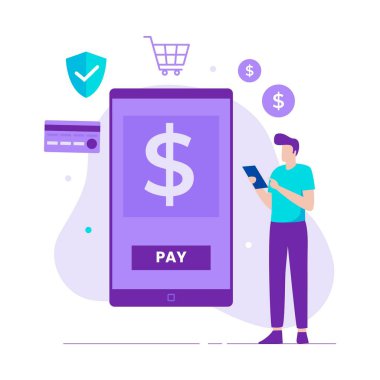 Dijital ödeme illüstrasyon tasarımı. Web siteleri, iniş sayfaları, mobil uygulamalar, posterler ve afişler için resimler