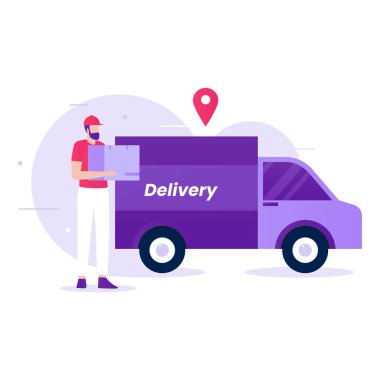 Hızlı teslimat illüstrasyon konseptinin düz tasarımı. Web siteleri, iniş sayfaları, mobil uygulamalar, posterler ve afişler için resimler.