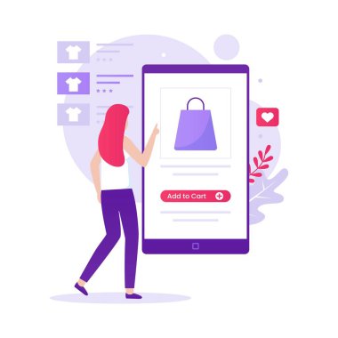 E-ticaret illüstrasyon konseptinin düz tasarımı. Web siteleri, iniş sayfaları, mobil uygulamalar, posterler ve afişler için resimler.