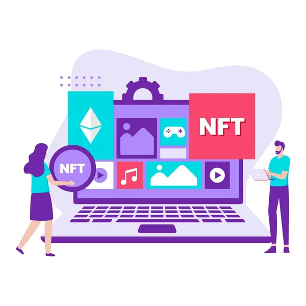 Nft şifreleme sanatının düz tasarımı. Web siteleri, iniş sayfaları, mobil uygulamalar, posterler ve afişler için resim
