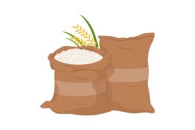 Rice Sacks 'in resmi. Pirinç taneleriyle dolu iki çuval dolusu çuval, tarımı sembolize ediyor, temel gıda tedariği, emtia ticareti ve tarım hasadı.