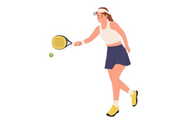 Padel Tenis ya da Raket Sporu Oynayan Kadın Vector Illustration. Hızlı tempolu bir mahkeme oyunu ve egzersizi ile meşgul olan kişi